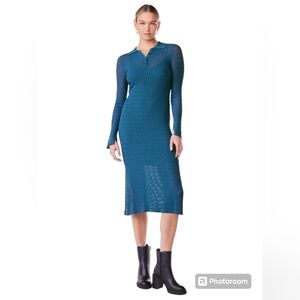 Scoop Women's Sheer Polo Sweater Dress Blue Sapphire XL